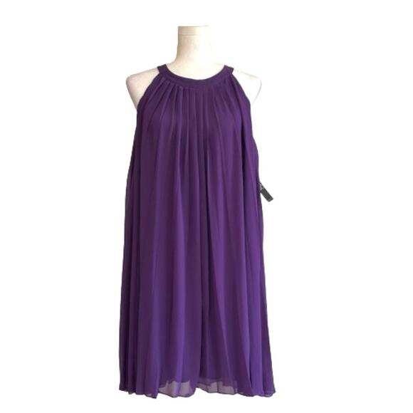 New York & Co Purple Halter Sleeveless Pleated Chiffon Overlay Dress Small NEW - Picture 2 of 12